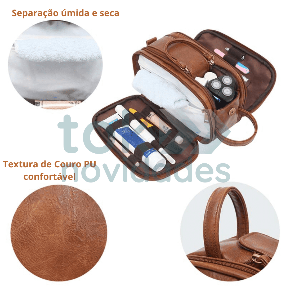 Bolsa de Higiene Pessoal Masculina Modelo Couro PU