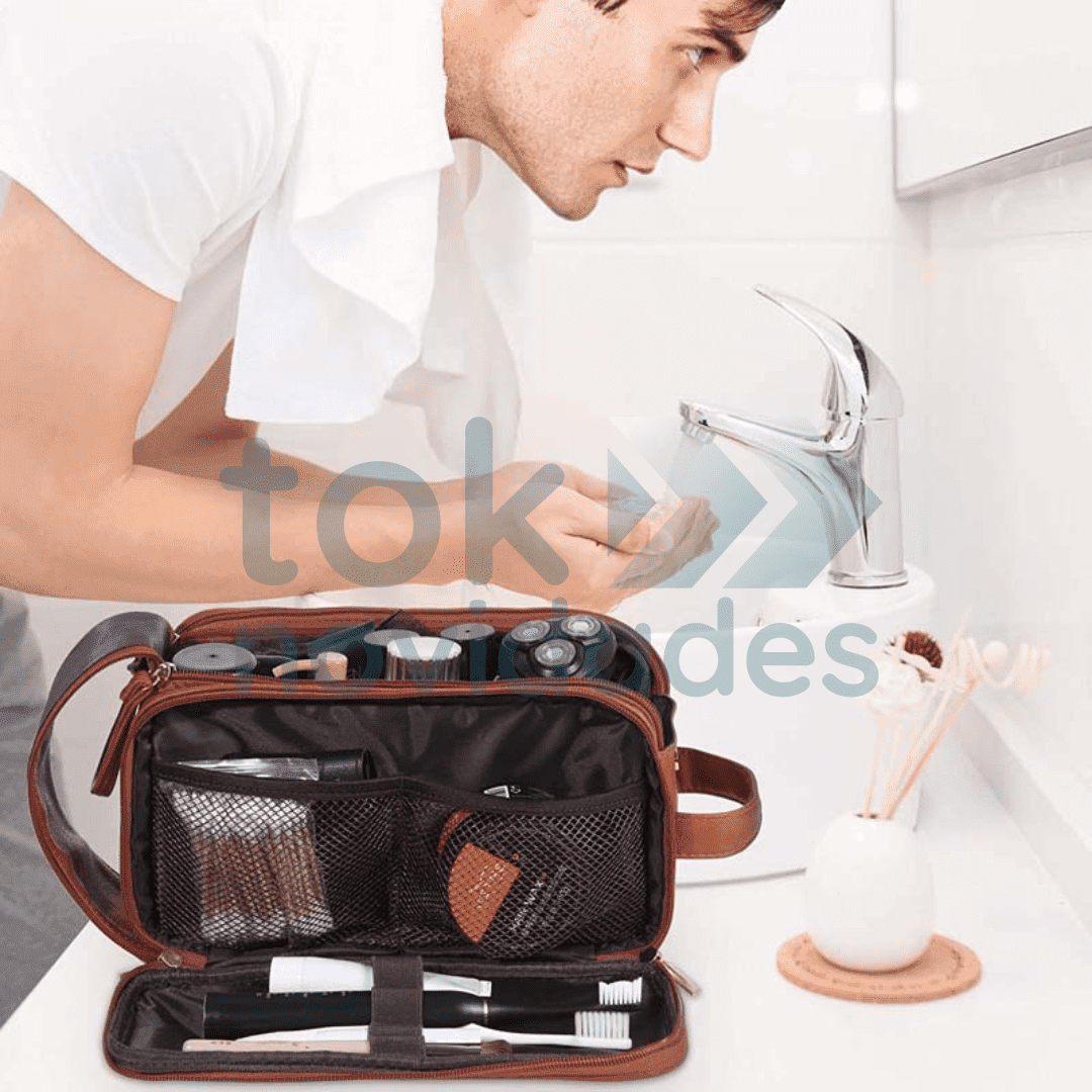 Bolsa de Higiene Pessoal Masculina Modelo Couro PU